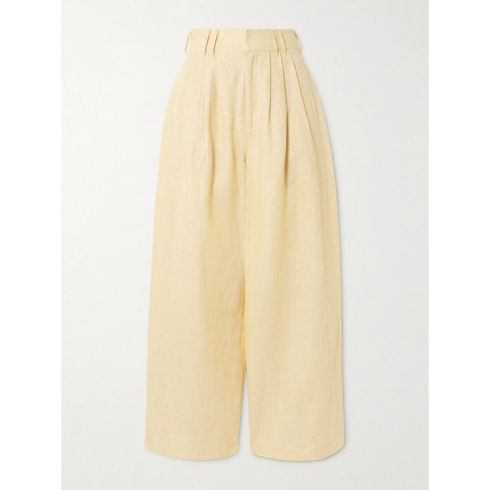Posse Linen Wide Leg Pleated Trousers Rio Yellow High Rise Parker Pants Small 26